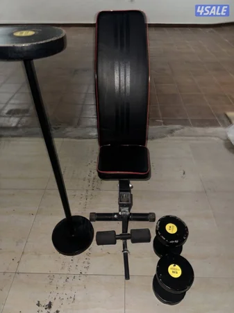 Bench. Dumbbells.Barbell